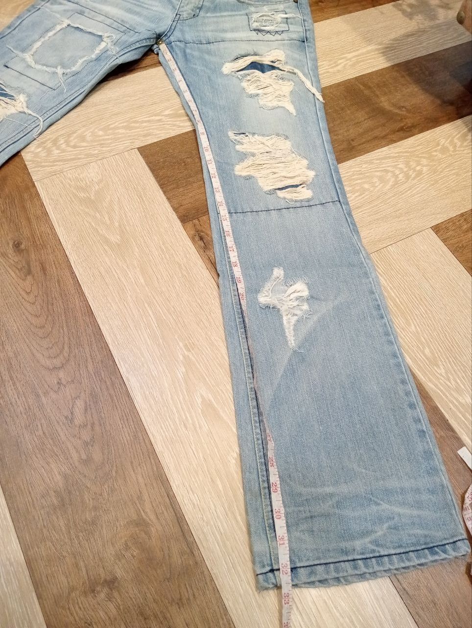 Japanese Brand DAISY LIGHT BLUE DISTRESSED FLARED DENIM PANTS Size US 31 - 12 Thumbnail