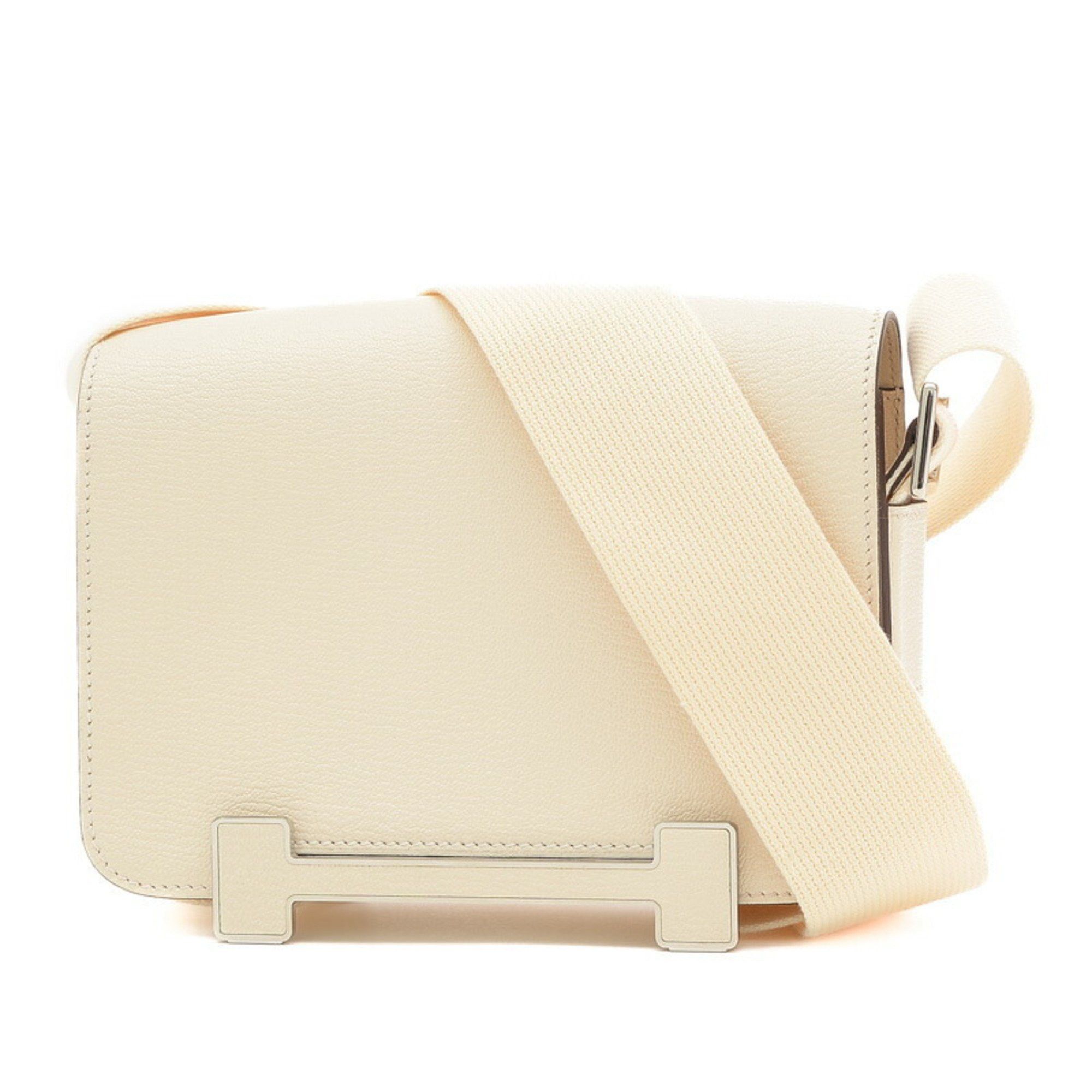 image of Hermes Geta Shoulder Bag Chevre Nata B Engraved in White, Women's