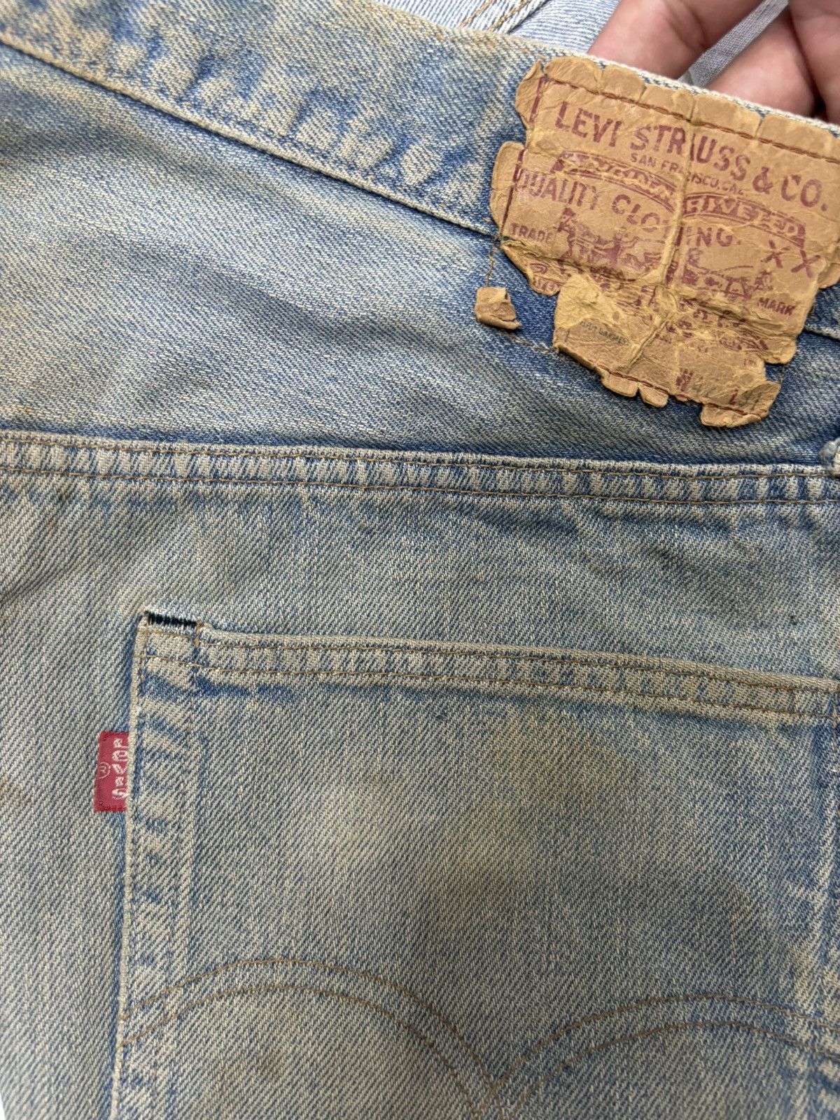 Levi's × Vintage GRAIL🔥Levis 501 Button 6 Selvedge Distressed Cut Denim Jean Size US 38 / EU 54 - 9 Thumbnail