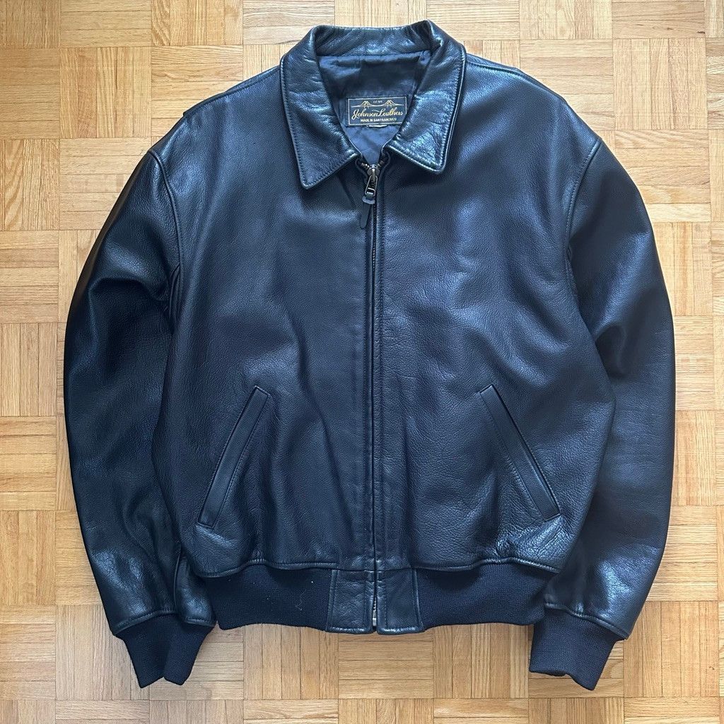 Leather Johnson Leathers San Francisco Black Leather Bomber Jacket Size US XL / EU 56 / 4 - 2 Thumbnail