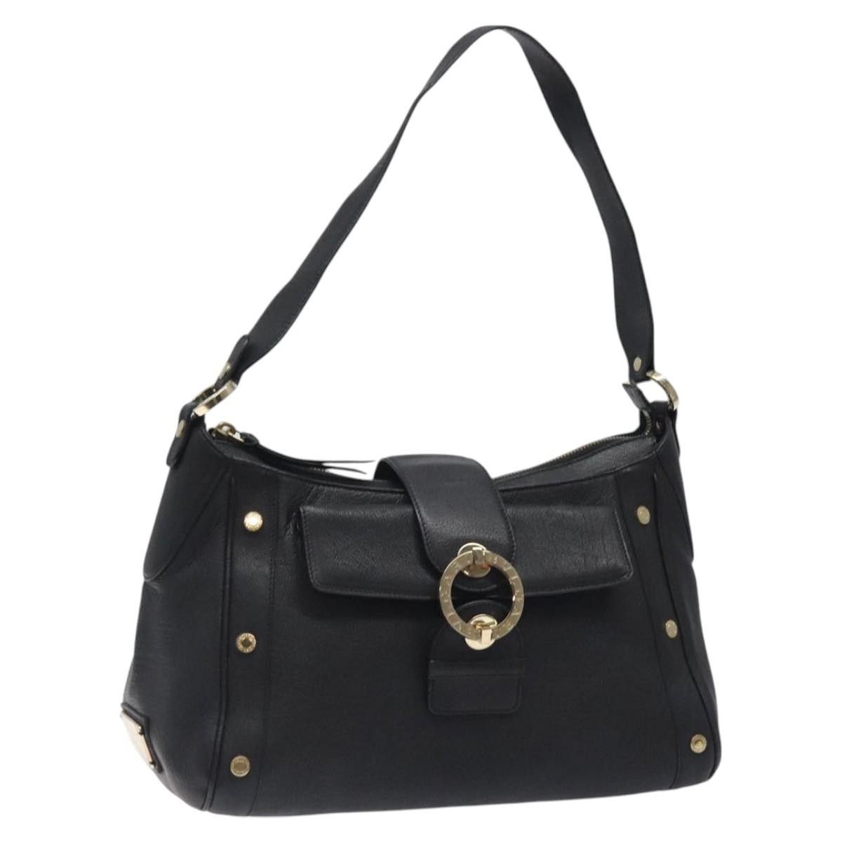 Bvlgari Shoulder Bag Leather Black Gold Auth Sw548, Women's