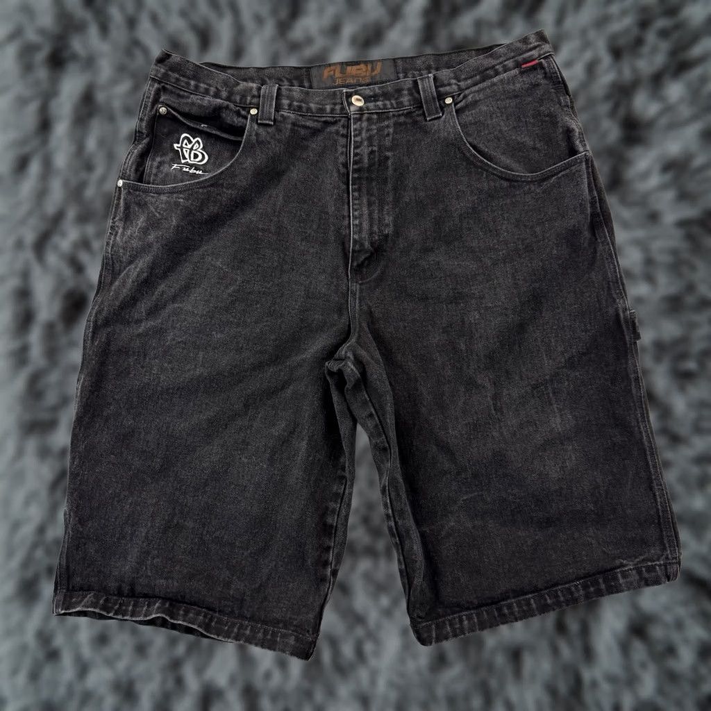 Fubu VINTAGE FUBU Men Jeans Shorts 42 Black Carpenter Jorts Embroidered Baggy Wide Leg Denim Shorts Cargo 90s Hip Hop Grunge Skater Mens Size US 42 / EU 58 - 1 Thumbnail