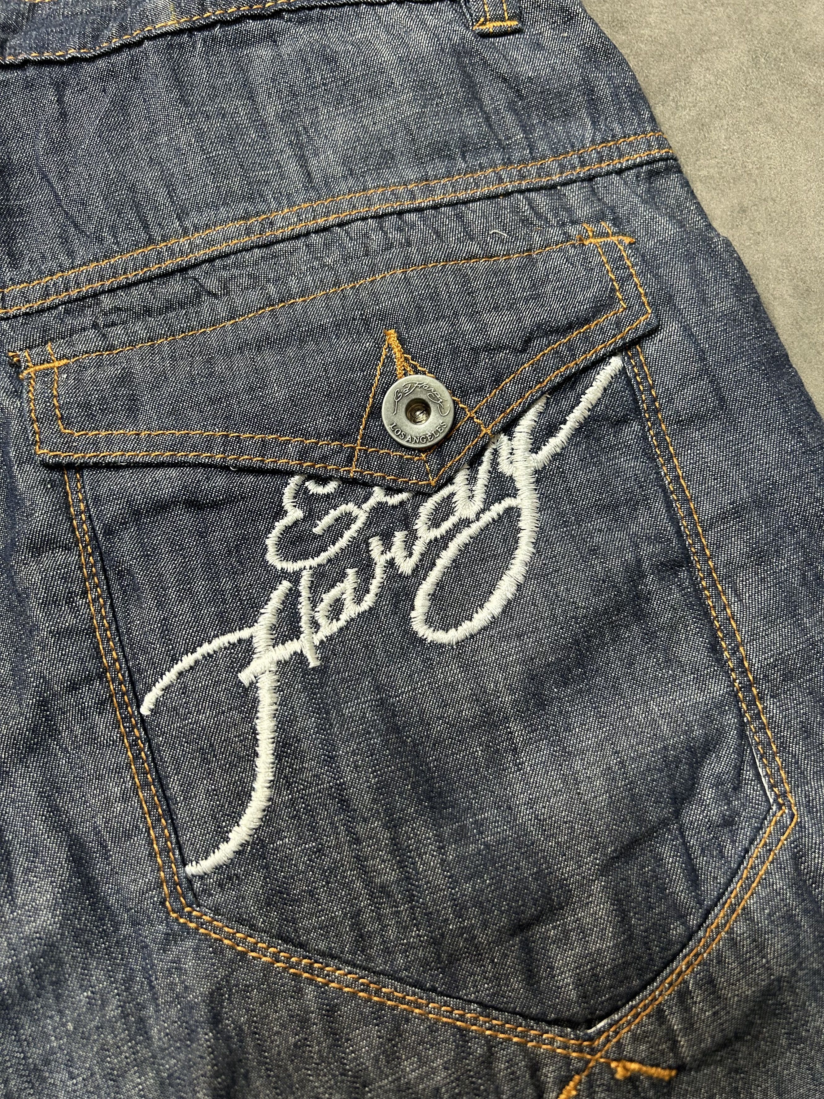 Ed Hardy × Vintage Rare Vintage Y2k Ed Hardy Skull Print Denim Shorts 34 Size US 26 / EU 42 - 8 Thumbnail