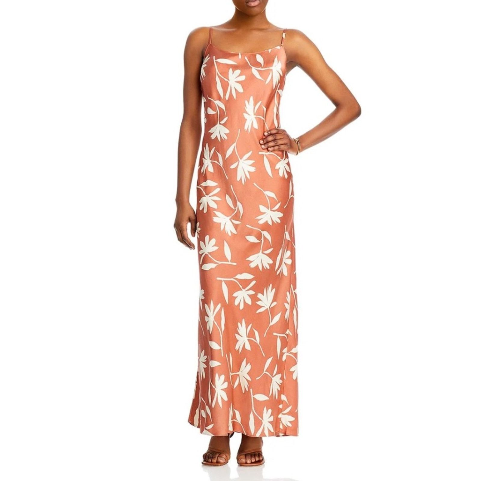 NWT Anine Bing Chloe Silk Slip Dress Brown Floral Print Sz S