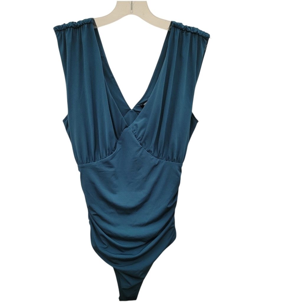Express NWT Express Body Contour Teal Empire V-Neck Thong Bodysuit Size S / US 4 / IT 40 - 2 Thumbnail