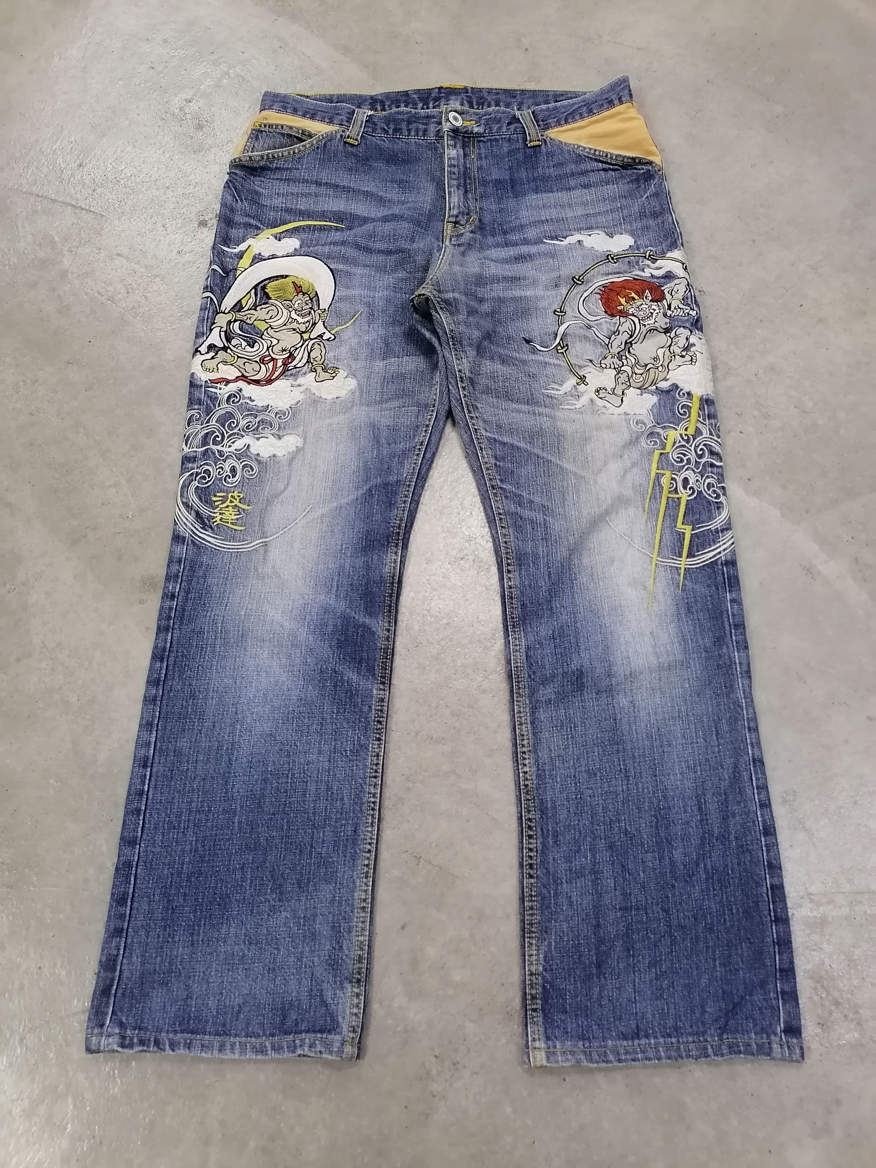 Japanese Brand Naminoritatsujin Embroidery Gaijin Denim Pants Size US 34 / EU 50 - 1 Thumbnail
