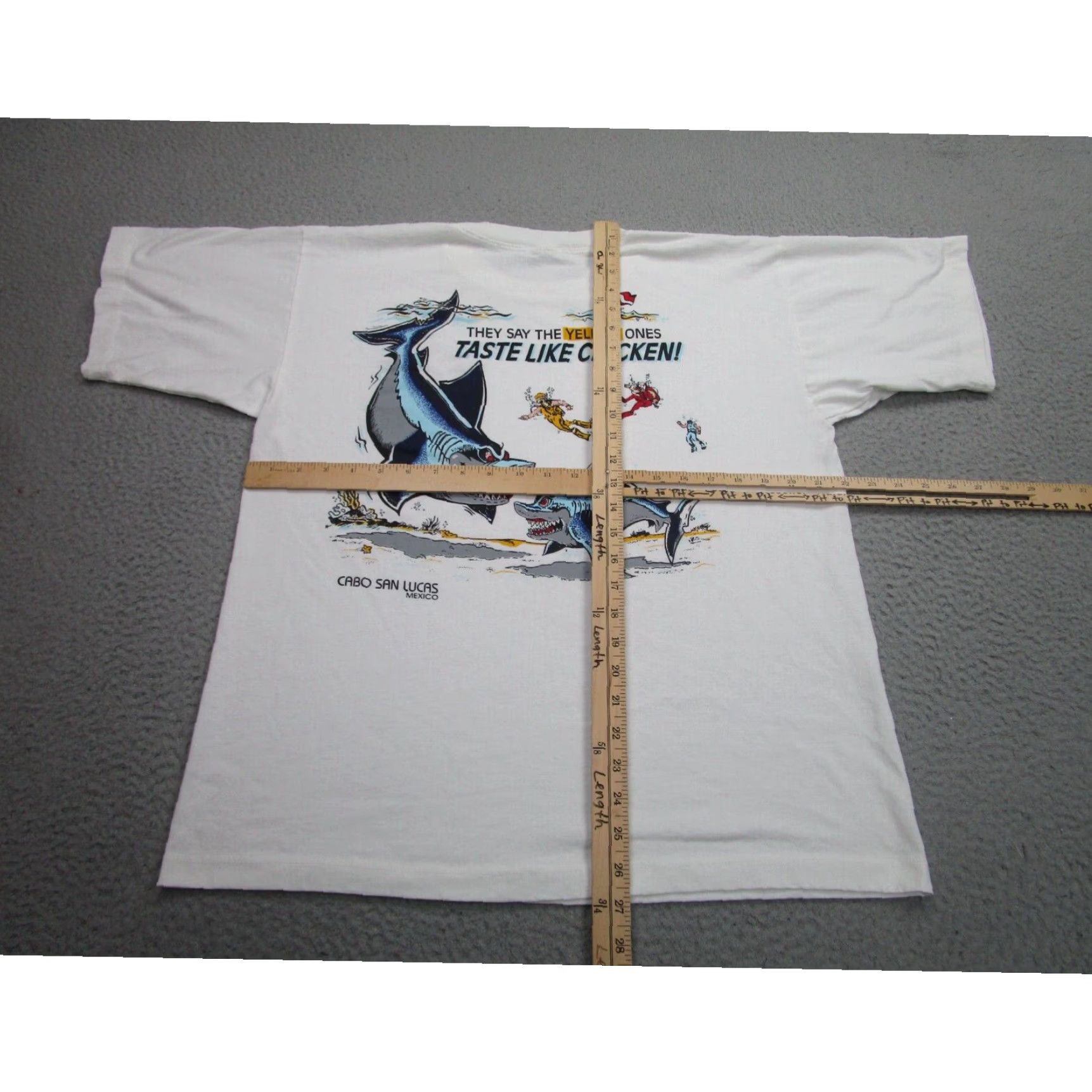 Vintage Cabo San Lucas Mens Shirt Large White Sharks Scuba Dive Cartoon Mexico Size US XL / EU 56 / 4 - 6 Thumbnail