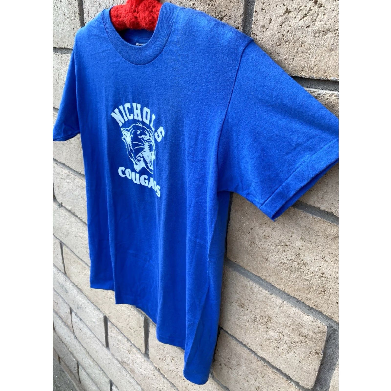 Vintage VINTAGE Oneita Nichols Cougars T-Shirt Graphic Print Blue 50/50 Male Adult M Short Sleeve Crew Neck 1980s 1990s Animals School Mens Size US M / EU 48-50 / 2 - 4 Thumbnail