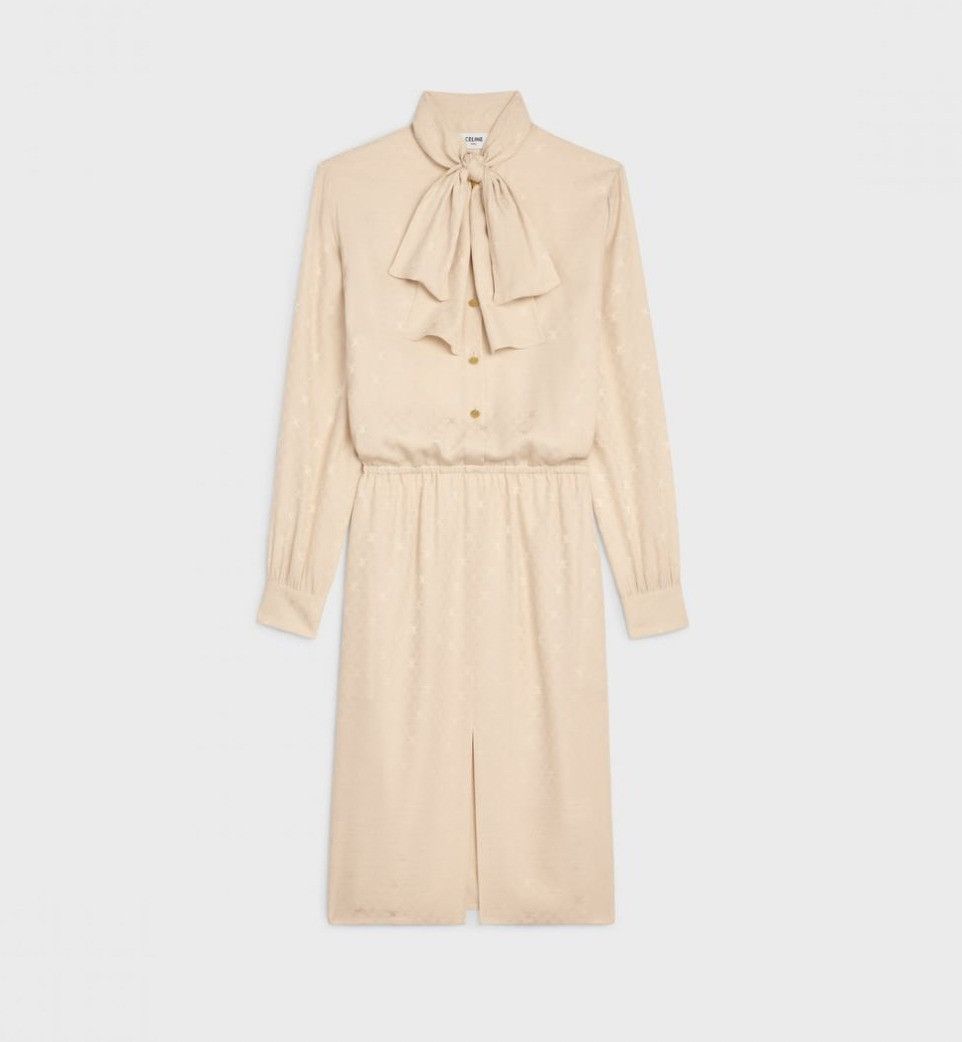 Celine o1bcso1str0924 Lavallière Dress In Shiny Matte Silk in Creme Size XS / US 0-2 / IT 36-38 - 1 Thumbnail