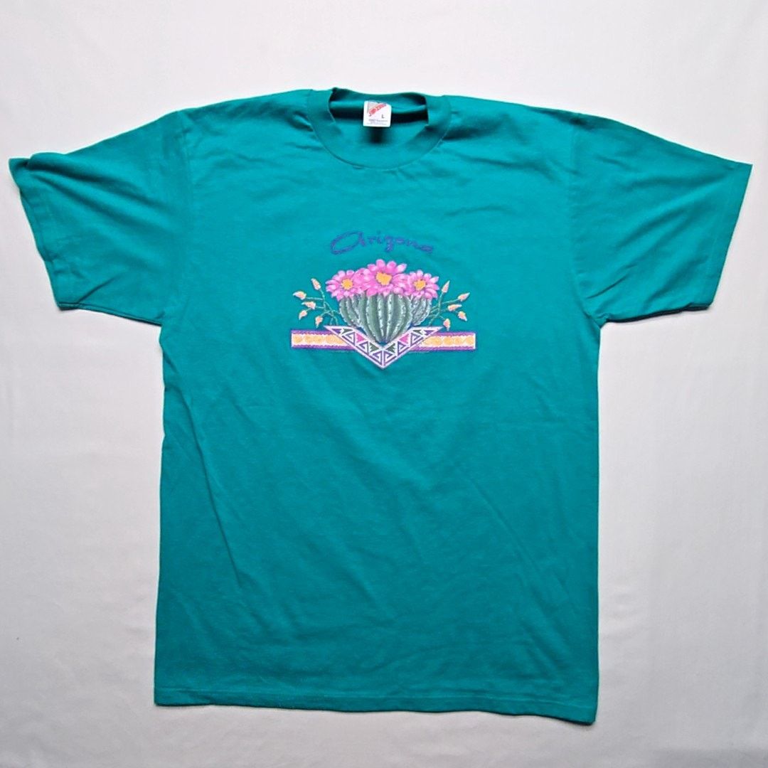 Jerzees Vintage Arizona Cactus Tee Floral Turquoise Blue L Shirt Size US L / EU 52-54 / 3 - 1 Thumbnail