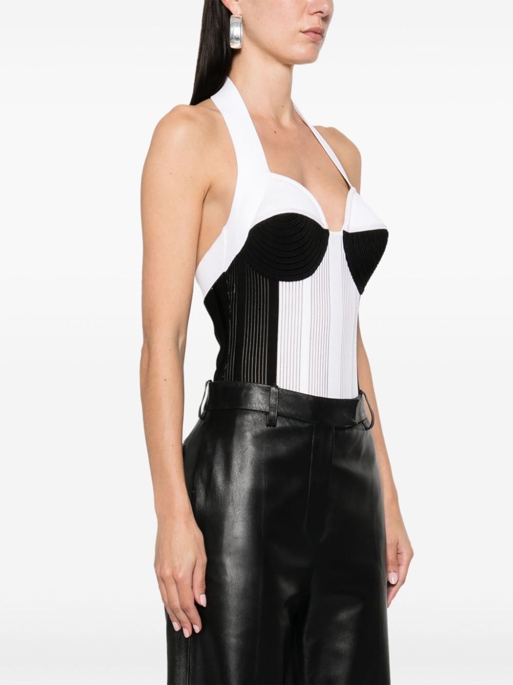 Balmain o1s1wg110125 Knitted Bodysuit in White Black Size XS / US 0-2 / IT 36-38 - 3 Thumbnail