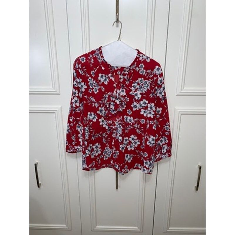 Karl Lagerfeld Karl Lagerfeld Paris Women's XXL Red Floral Ruffle Blouse Size XXL / US 16-18 / IT 52-54 - 1 Thumbnail