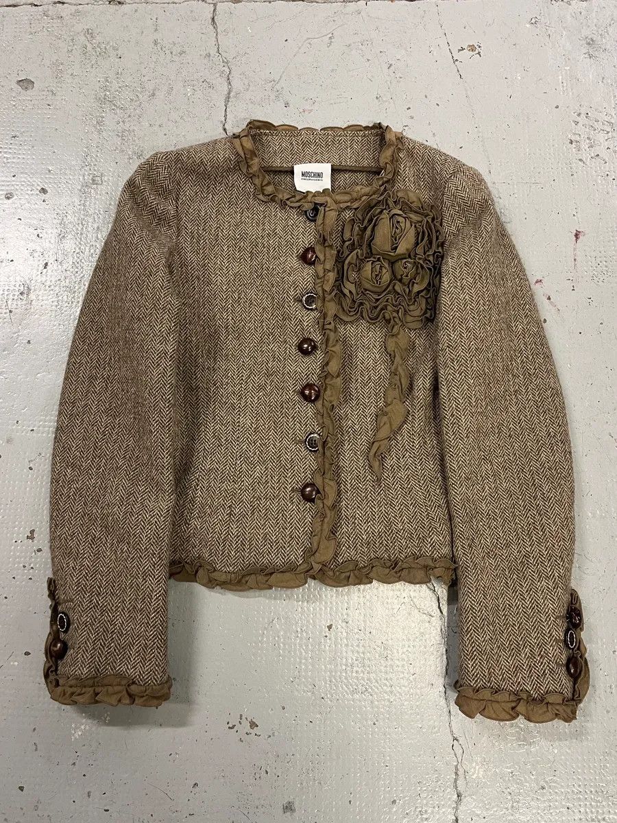 Moschino 2000s Moschino Flower Wool Ruffled Beige Jacket Size S / US 4 / IT 40 - 3 Thumbnail