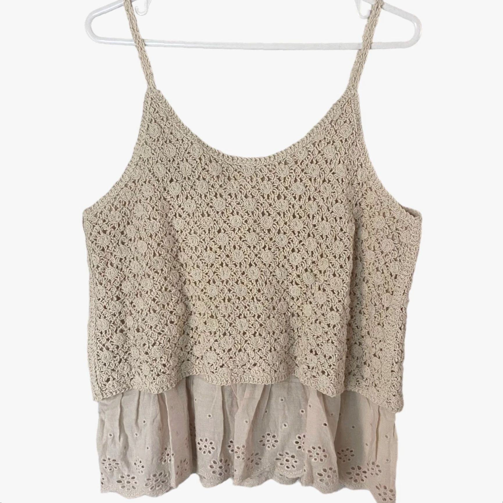 Vintage VINTAGE L Love Boho Crochet Tank Top Womens Medium Beige Cotton Floral Knit New Size M / US 6-8 / IT 42-44 - 3 Thumbnail