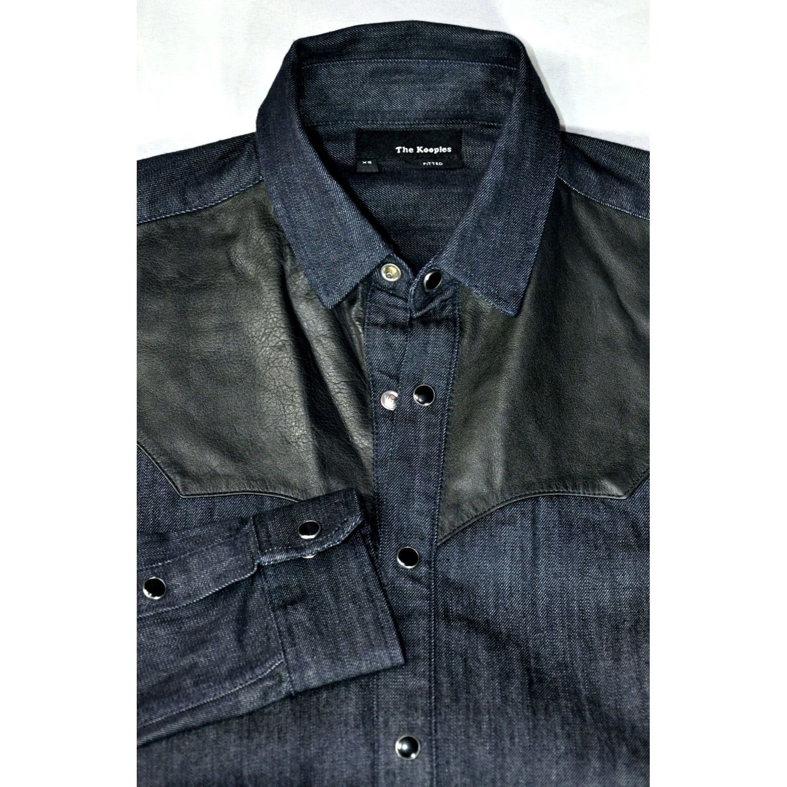 The Kooples The Kooples Shirt Women's XS Denim Leather Western Collared Button-Up Long Sleeve Blue Casual Vintage? Size XS / US 0-2 / IT 36-38 - 7 Thumbnail
