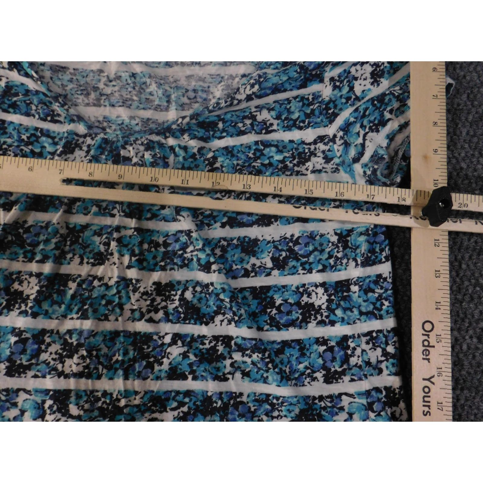 Loft Ann Taylor LOFT Shirt Womens XL Blue White Floral Stripe Short Sleeve Scoop Neck Size XL / US 12-14 / IT 48-50 - 7 Thumbnail