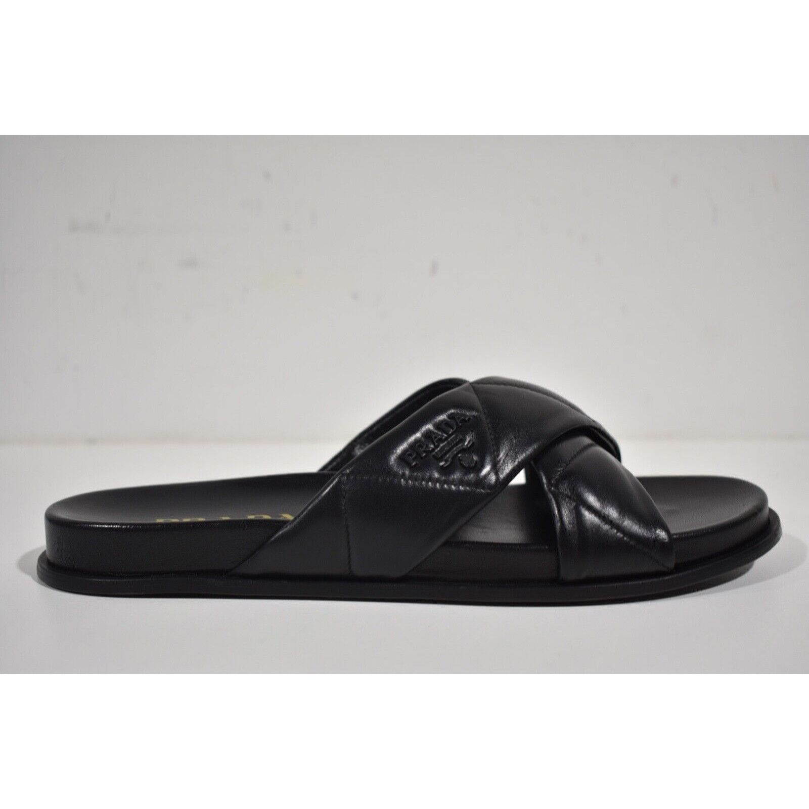 Prada Prada Quilted Criss Cross Strap Black Leather Logo Slide Size US 9.5 / IT 39.5 - 2 Thumbnail