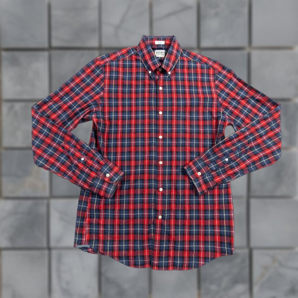 J.Crew J.Crew Men’s Shirt Long Sleeve Button-Up Slim Fit Plaid Red Blue 2 Ply Cotton M Multicolor Casual Formal Workwear Mens Size US M / EU 48-50 / 2 - 1 Thumbnail