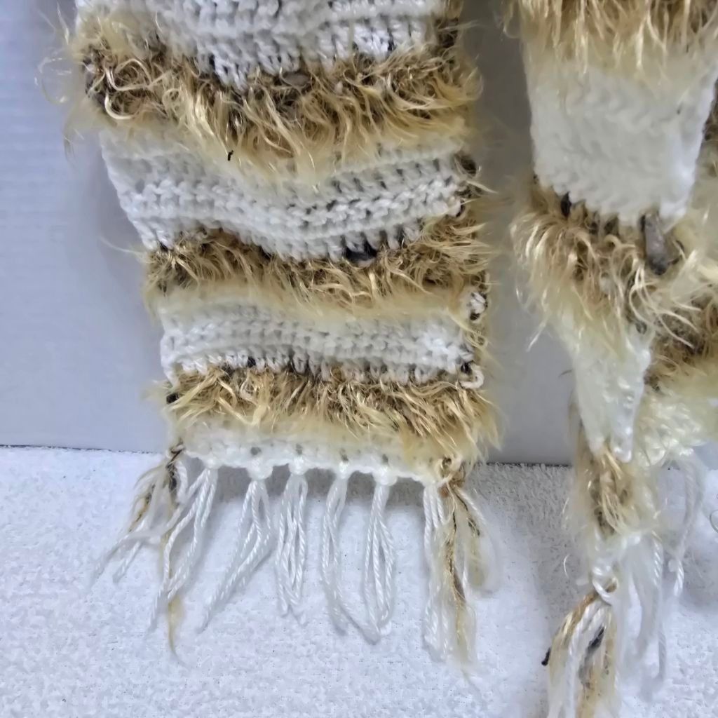 The Unbranded Brand Women's Unbranded White Brown Striped Knit Scarf One Size Size ONE SIZE - 4 Thumbnail