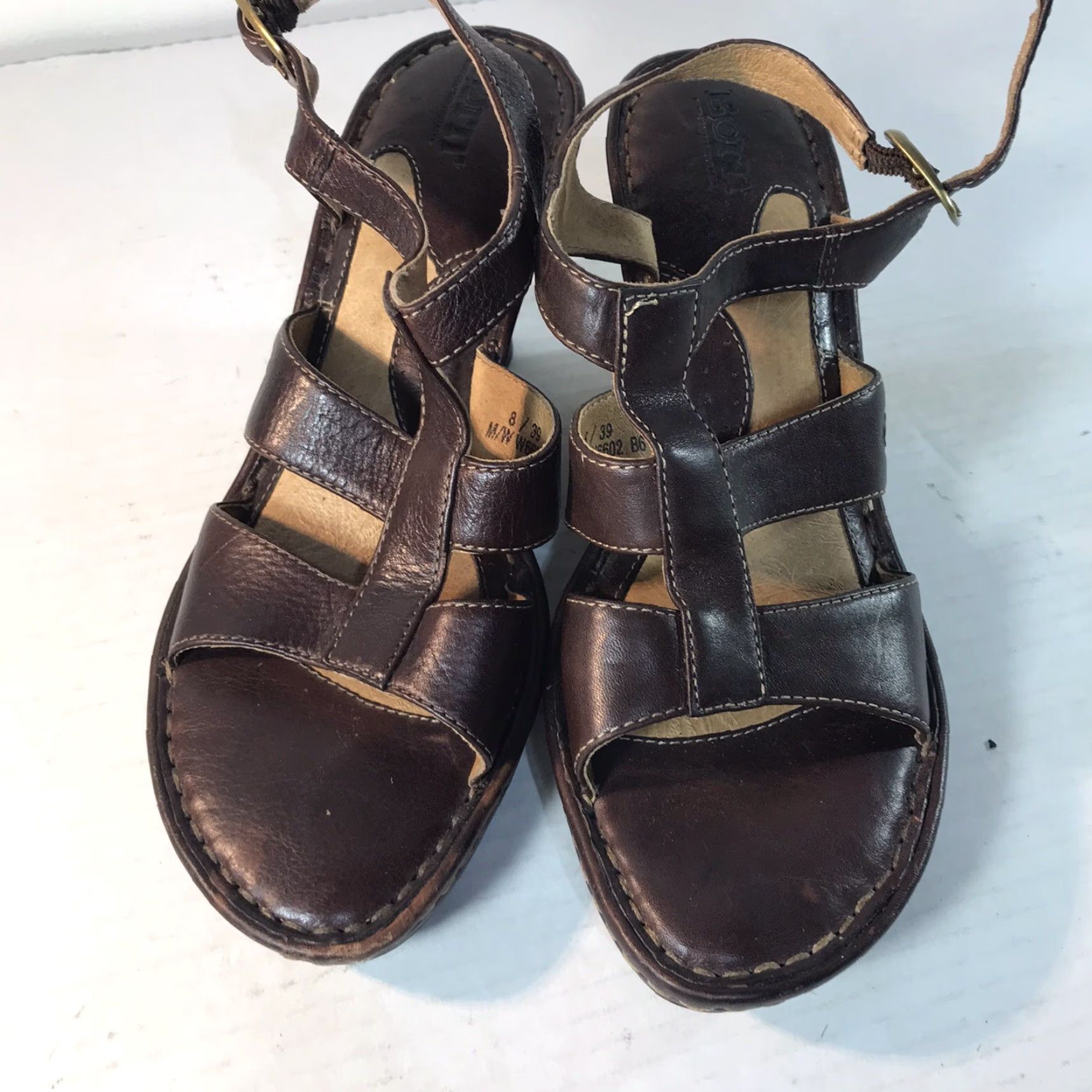 Born VINTAGE Børn Leather Wedge Sandals Womens Size 8 Open Toe Strappy Summer Casual Heel Shoes Size US 8 / IT 38 - 4 Thumbnail