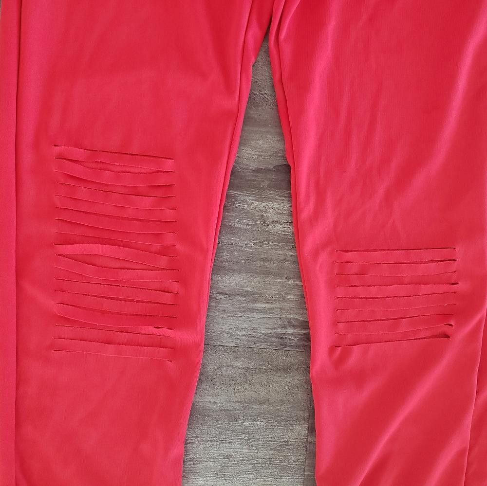 Designer Red Slit Detailed High Waisted Jogger Pant Size 28" / US 6 / IT 42 - 3 Thumbnail