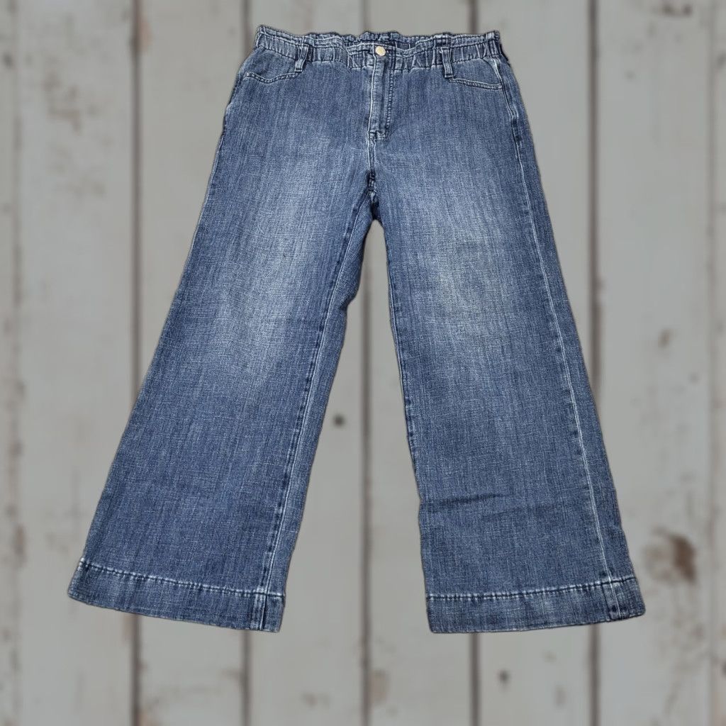 J.Crew VINTAGE J.CREW Capris Jeans Women's 31 Stretch Elastic Waist Wide Leg Medium Wash Denim Blue 5-Pocket Design Relaxed Fit Womens Size 24" / US 00 / IT 34 - 1 Thumbnail