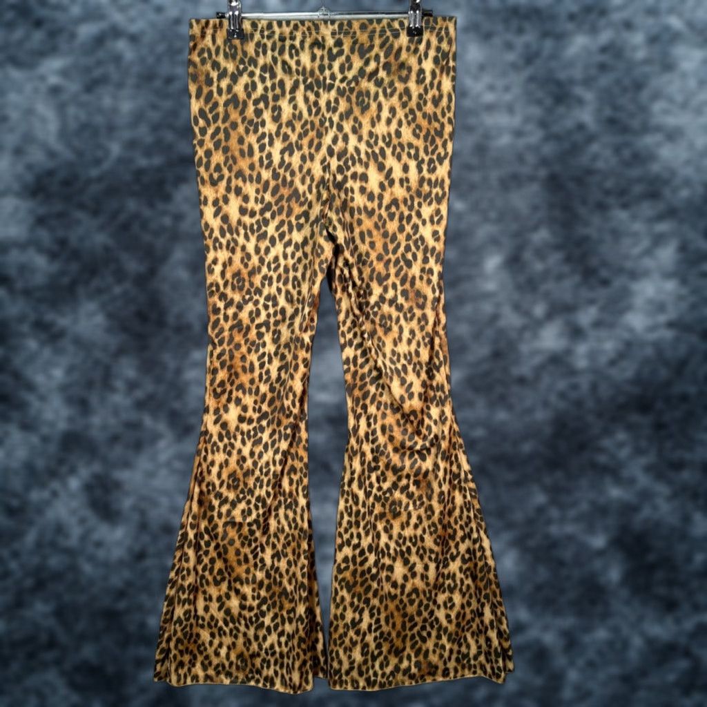 H&M H&M Womens Size Medium Leopard Print Flared Pants Stretchy Polyester Blend Size 32" / US 10 / IT 46 - 1 Thumbnail