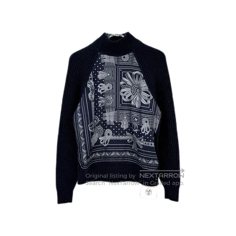 Hermes Hermes Navy Blue Floral Pattern Patchwork Design Sweater Size XXS / US 00 / IT 34 - 1 Thumbnail