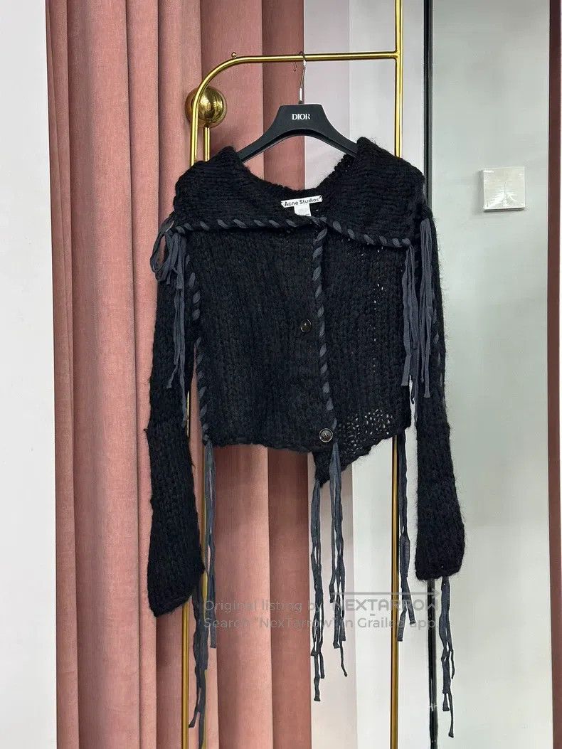 Acne Studios Fringed Knit Long Sleeve Cardigan Jacket