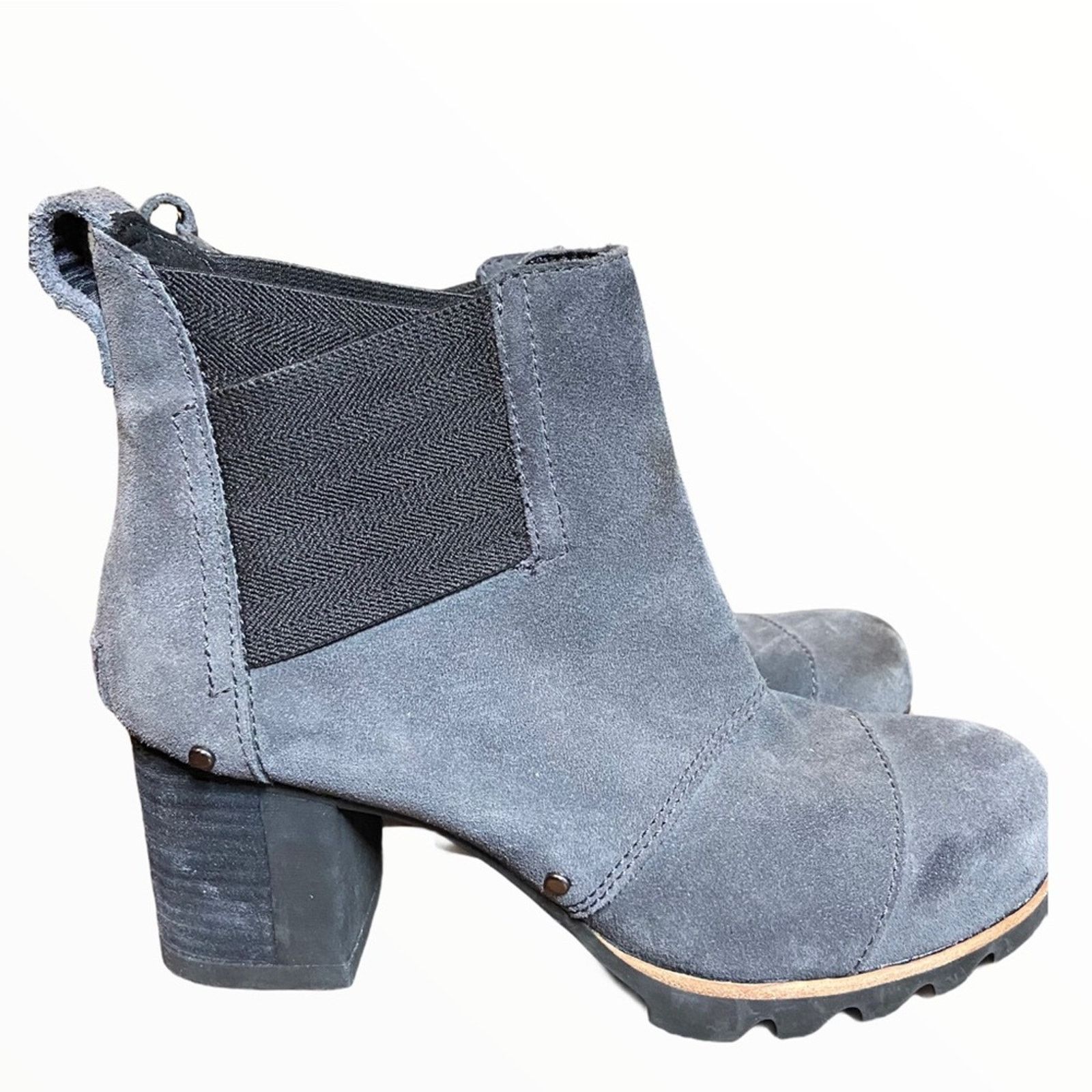 Sorel Addington Chelsea Boots Block Heel Shoes Quarry 6.5 in Grey, Women's