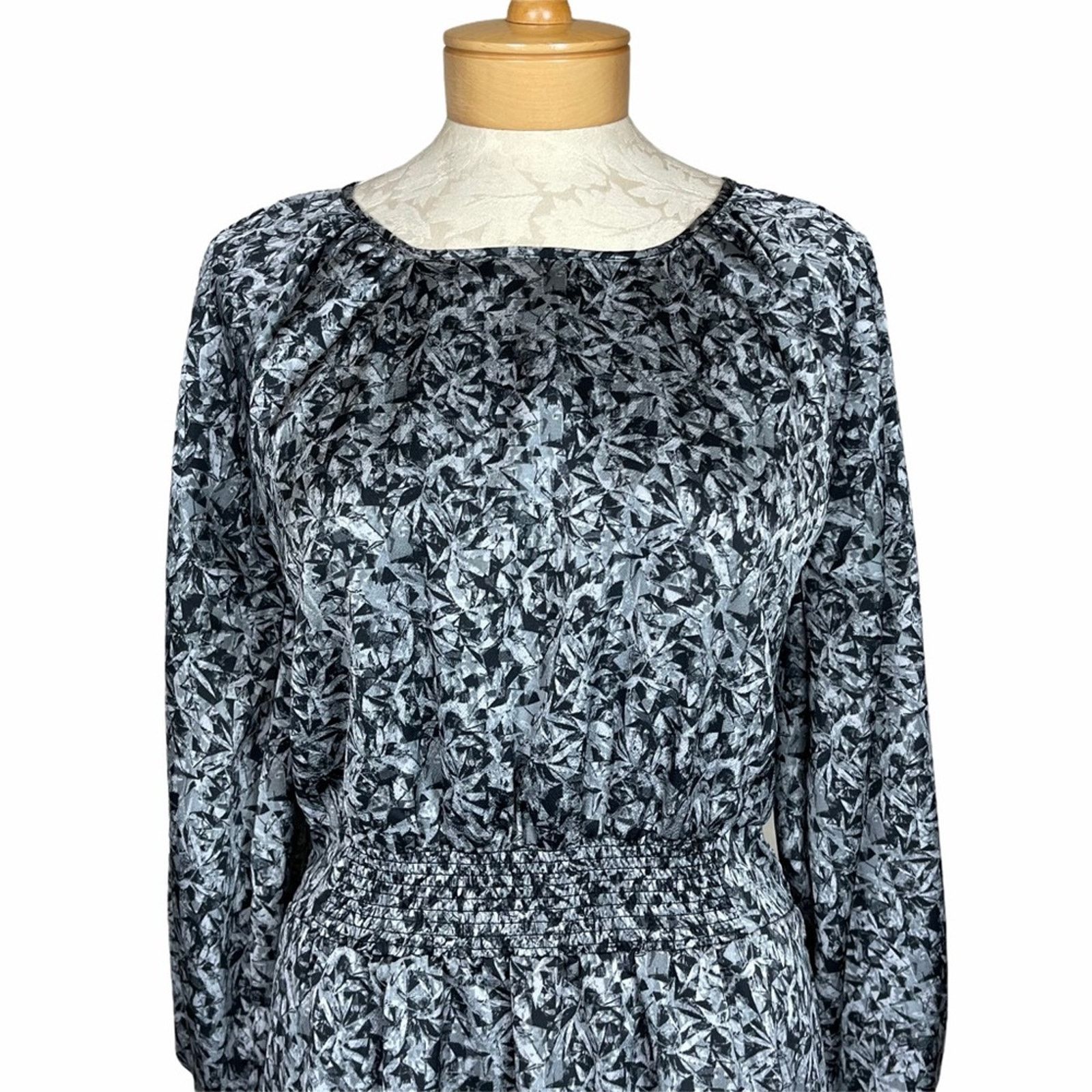 Halston H by Halston Long Sleeve Leaf Print Dress Gray M Size M / US 6-8 / IT 42-44 - 2 Thumbnail