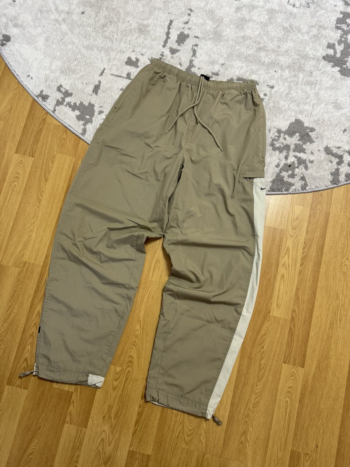 Nike × Vintage Y2K 90s Nike Nylon Pants Track Drill beige Cream Swoosh Size US 34 / EU 50 - 3 Thumbnail