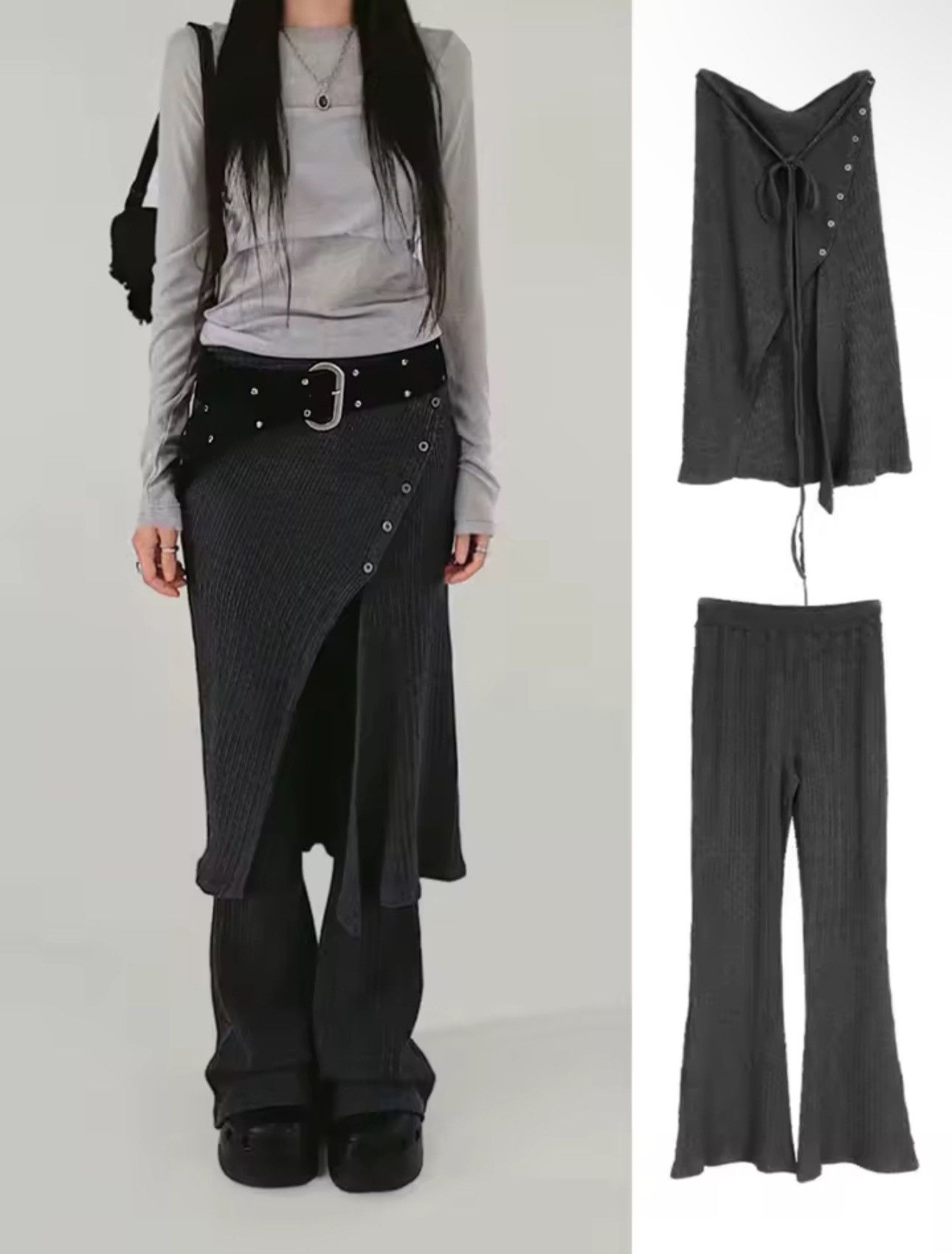 Other Design Casual Knitted Y2k Buckle Split Skirt Pants Size 25" / US 0 / IT 36 - 3 Thumbnail