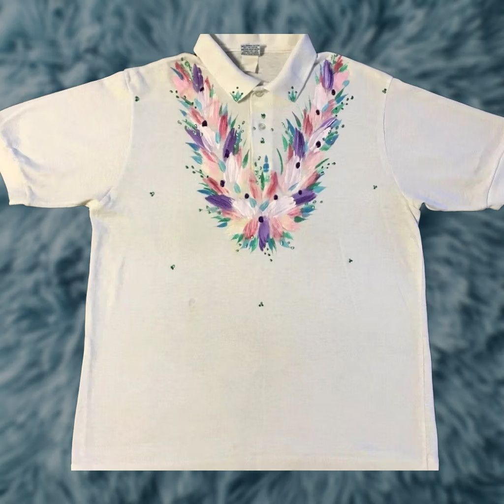Vintage VINTAGE 90s Flower Art Faded Polo Shirt M USA White Heart Short Sleeve T-Shirt Men"} Size US M / EU 48-50 / 2 - 1 Thumbnail