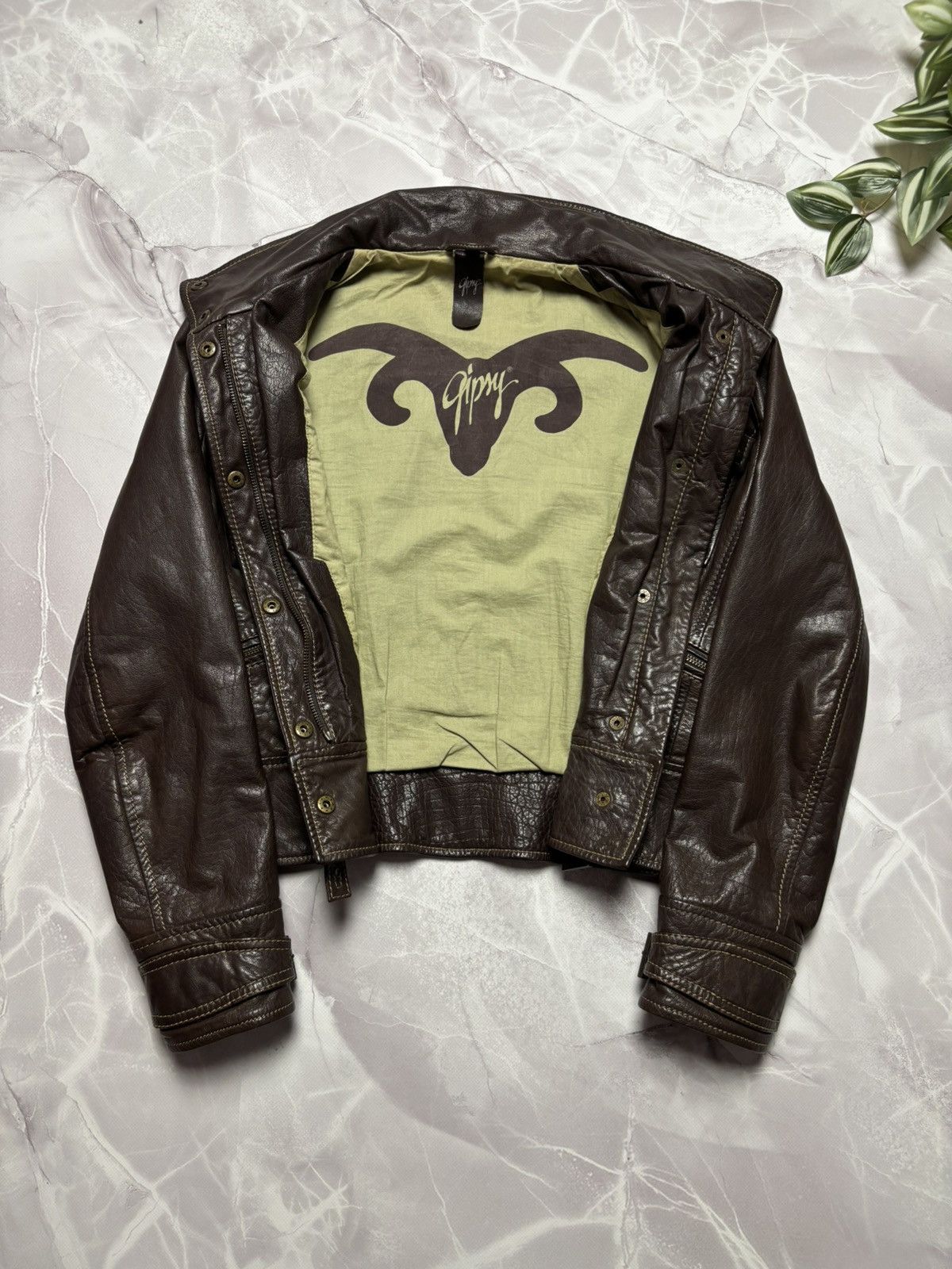 Gypsy Gipsy by Mauritius Leather Jacket Brown Biker Moto Utility Size M / US 6-8 / IT 42-44 - 13 Thumbnail