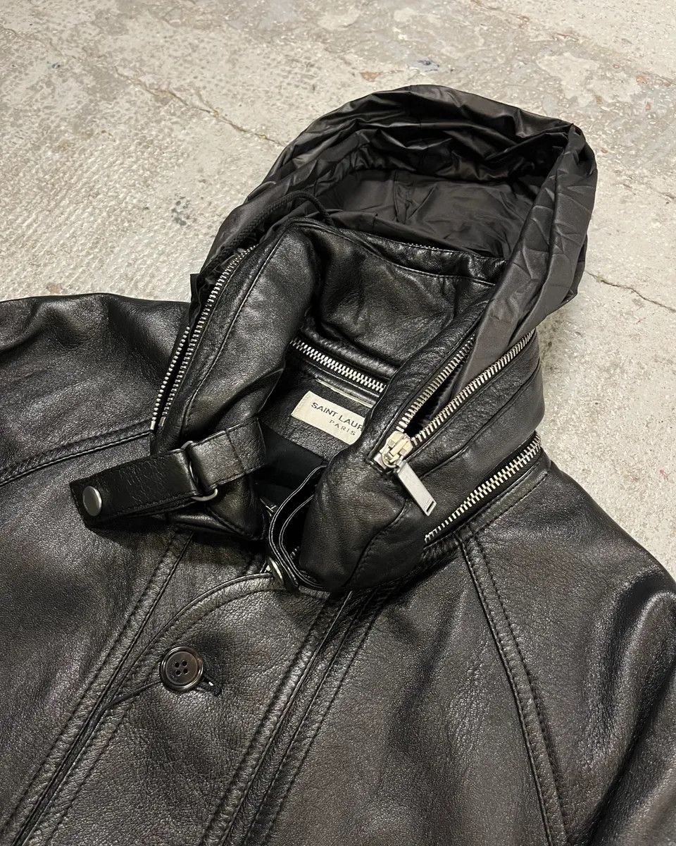 Saint Laurent Paris AW2017 Saint Laurent Black Leather Hooded Detachable Collar Jacket Size US S / EU 44-46 / 1 - 6 Thumbnail