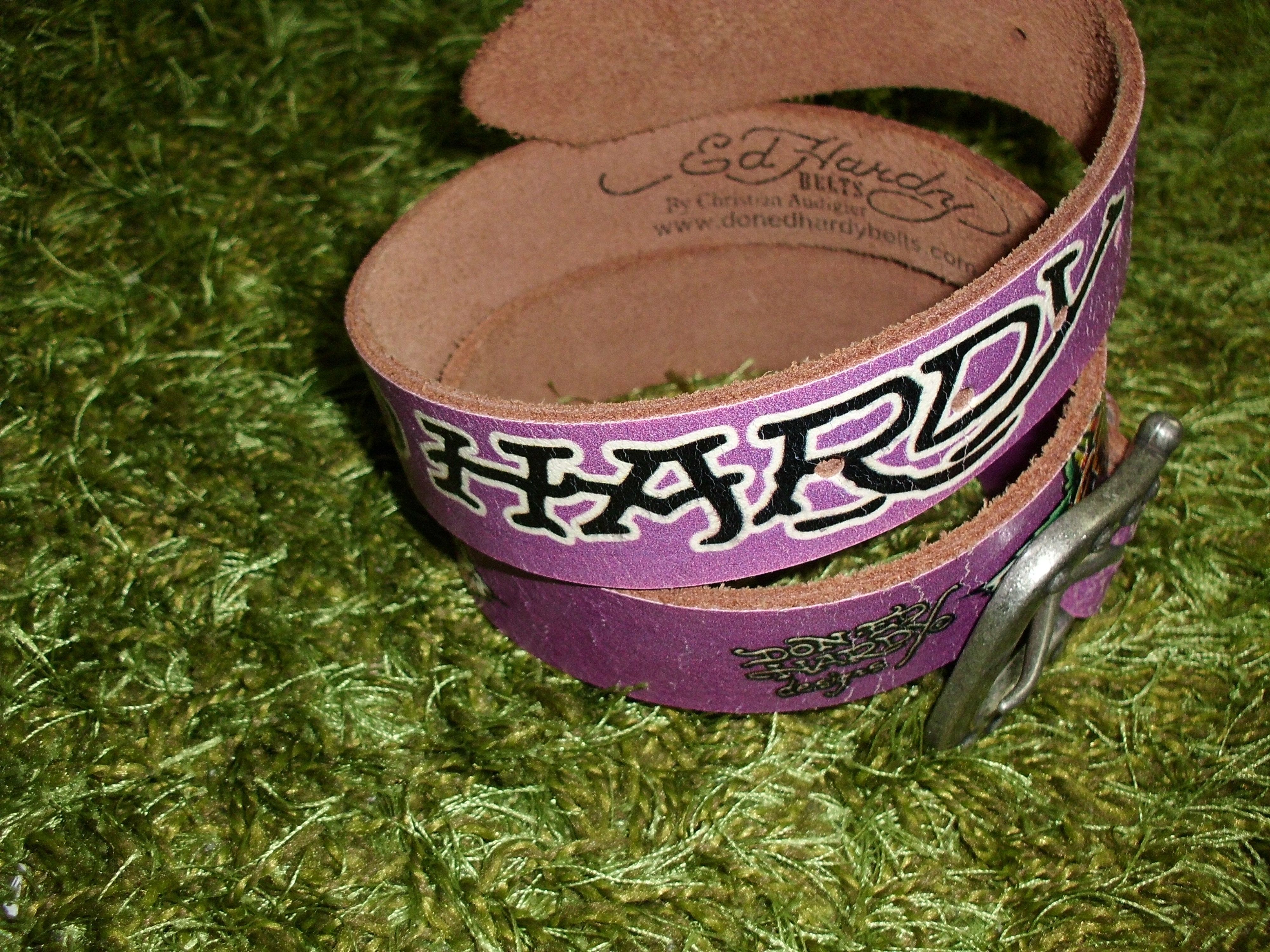 Ed Hardy Ed Hardy Purple Leather Belt "Love Kills Slowly" Size 44 - 4 Thumbnail
