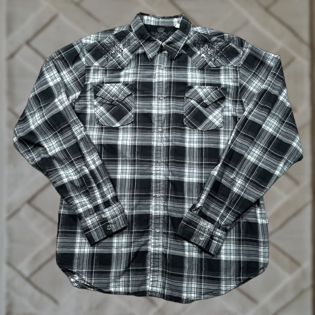 Guess VINTAGE Guess Mens Shirt 2XL Long Sleeve Black Plaid Western Cowboy Embroidered Snap Button-Up Size US XXL / EU 58 / 5 - 1 Thumbnail