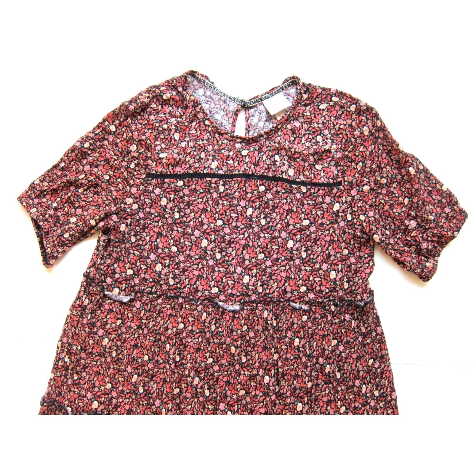 Vintage Knox Rose 100% Rayon Pink Green Black Short Sleeve Tunic Smock Dress Large Size 36" / US 14 / IT 50 - 4 Thumbnail