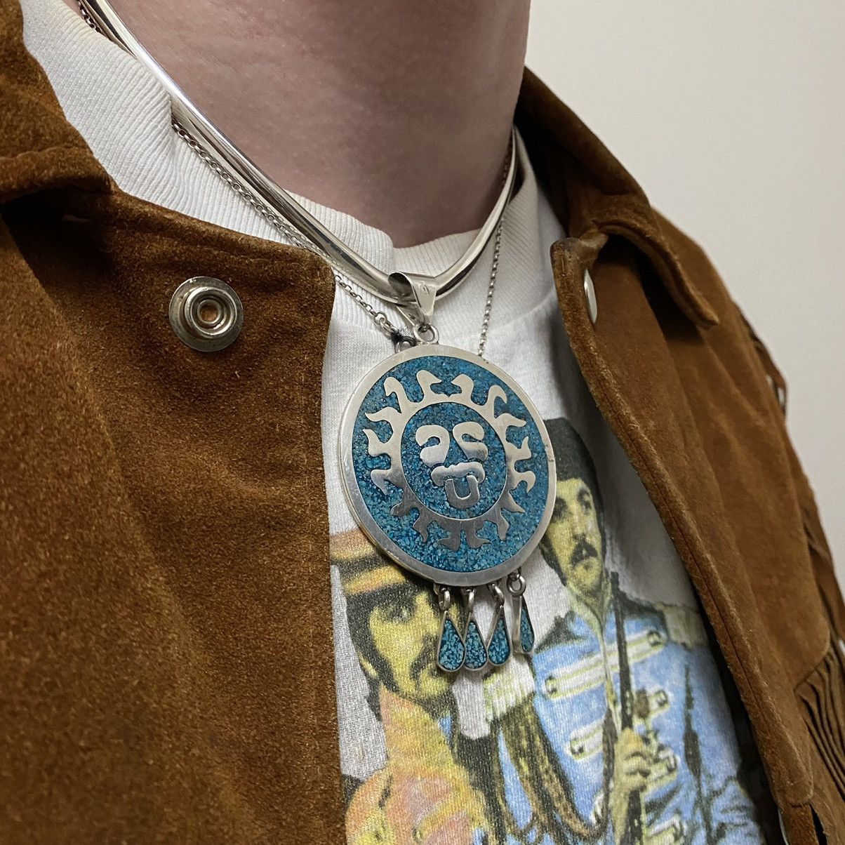 Kapital × Vintage Vintage 70s Navajo Sterling Turquoise Necklace KAPITAL STYLE Size ONE SIZE - 12 Thumbnail