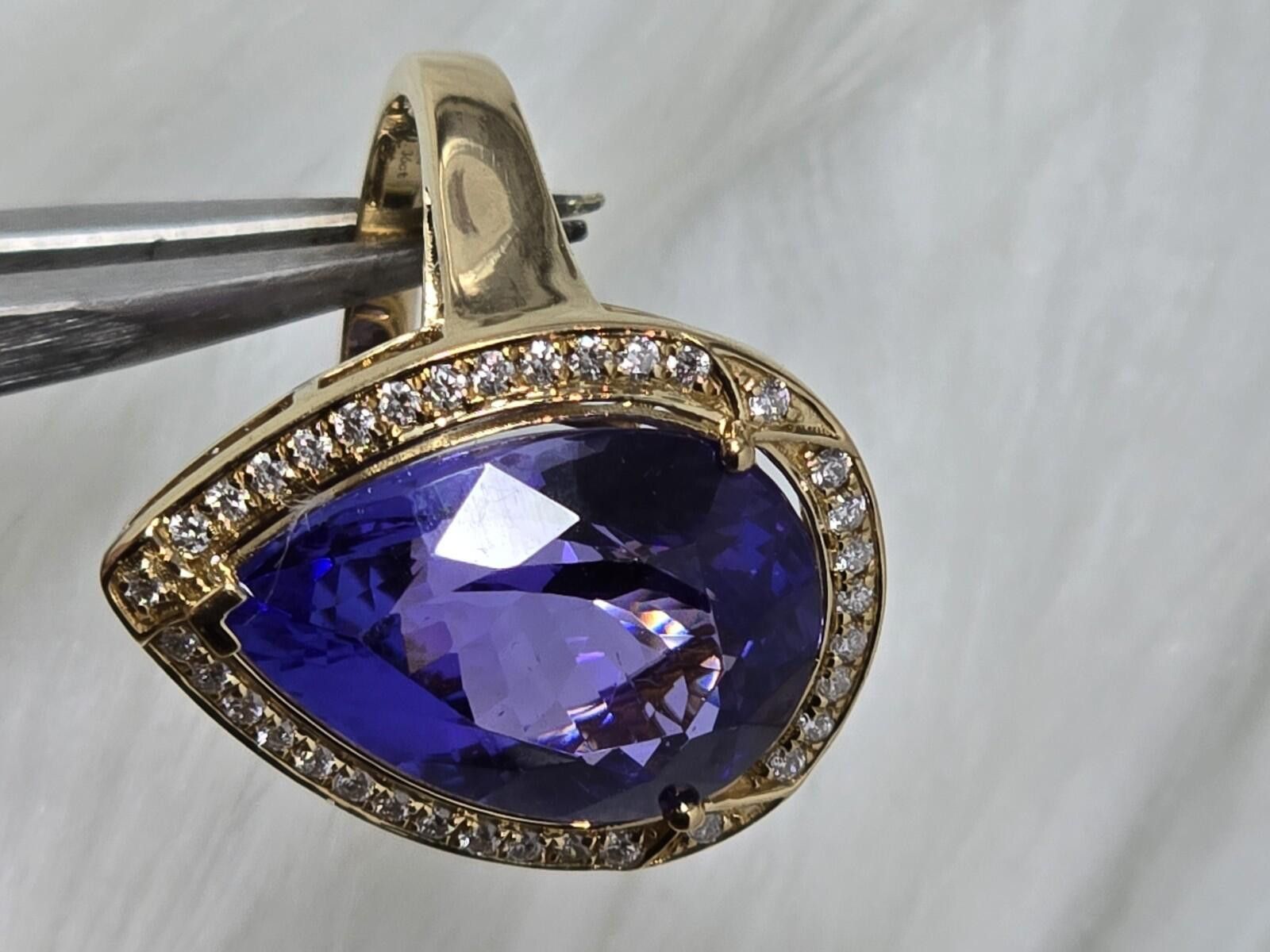 Other 18k Gold 11.36ct Vivid Pear Tanzanite Diamond Halo Ring Size ONE SIZE - 5 Thumbnail