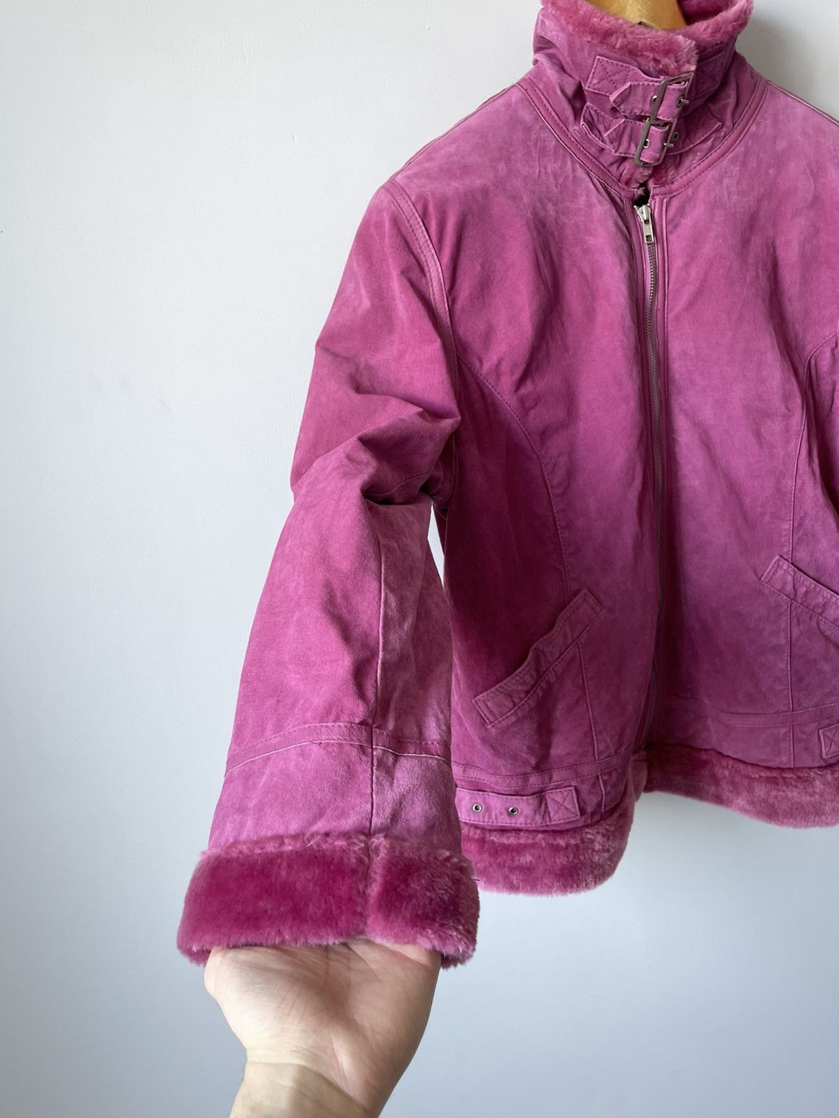 Japanese Brand Vintage Y2k Faux Fur Pink Suede Leather Japan Archive Jacket Size L / US 10 / IT 46 - 7 Thumbnail