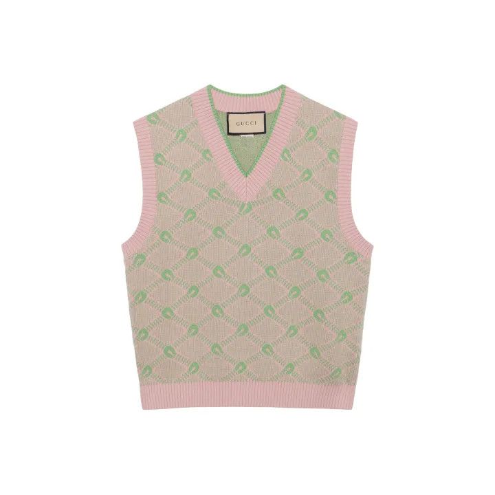 Gucci Gucci Pink V-Neck Knitted Vest for Men Size US S / EU 44-46 / 1 - 1 Thumbnail