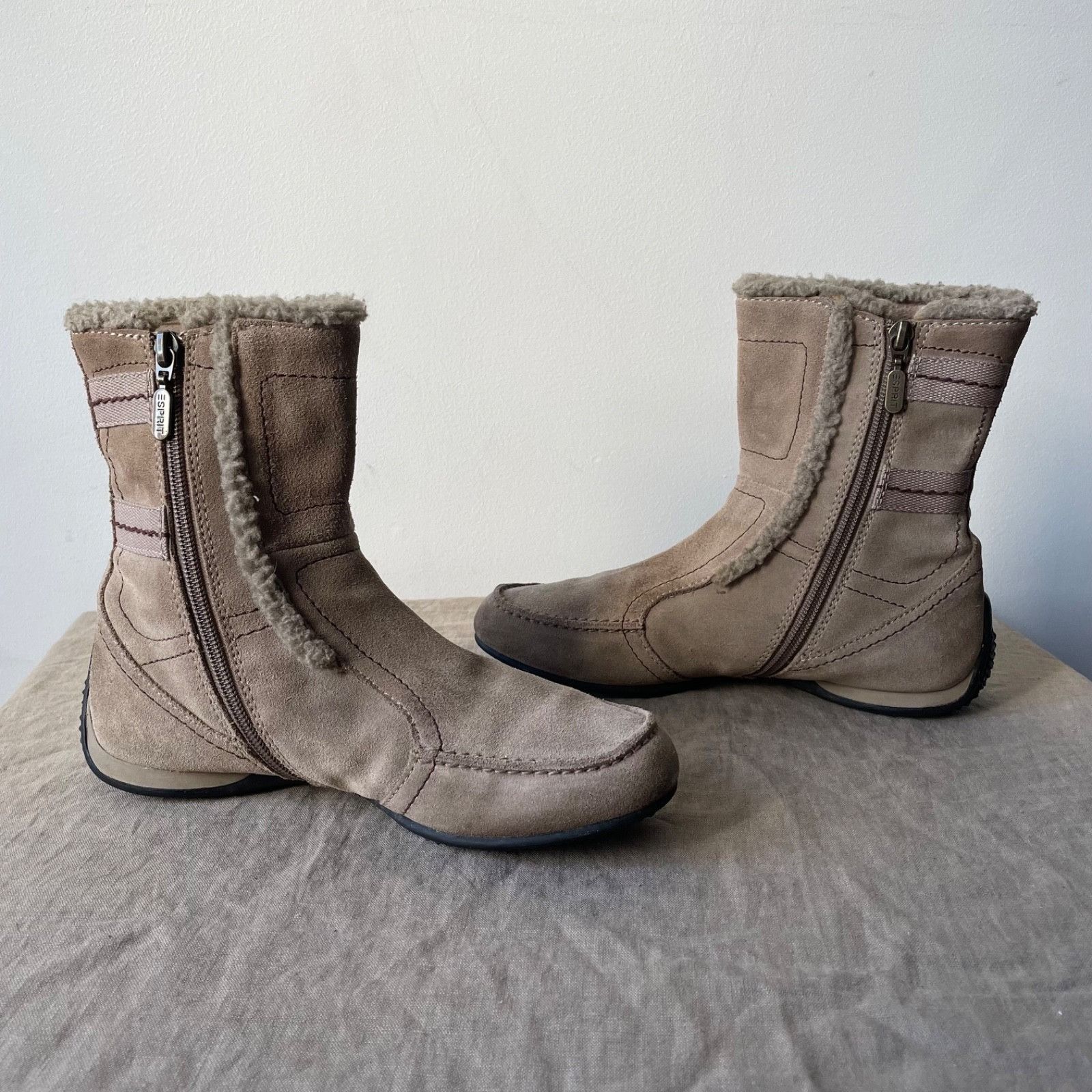 Esprit Esprit y2k Vintage Suede Faux Shearling MidCalf Boots 9671AC Size US 8 / IT 38 - 3 Thumbnail