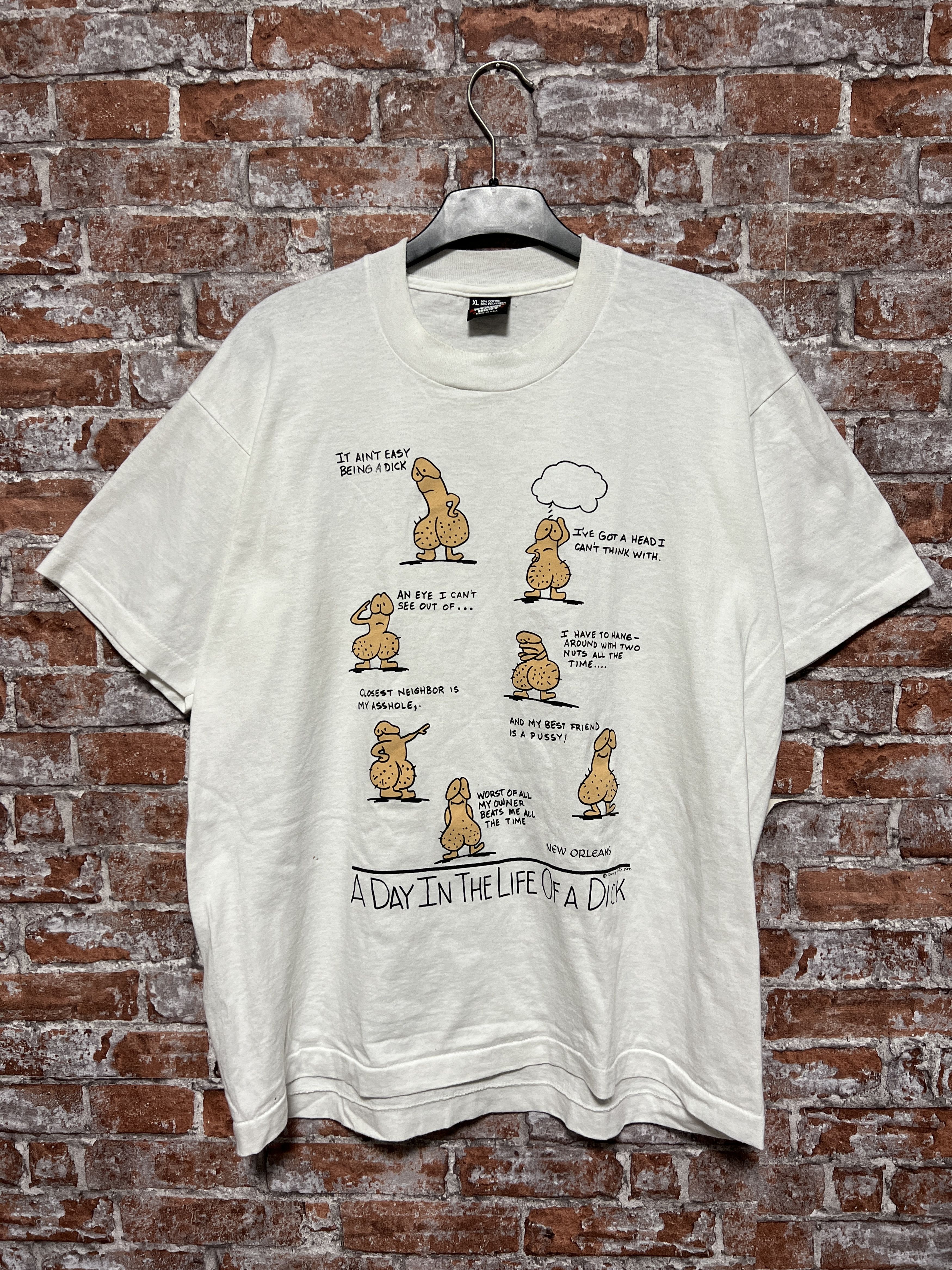 Vintage Vintage 90s A Day In The Life Of A Dick Funny Humor T-shirt Size US XL / EU 56 / 4 - 1 Thumbnail