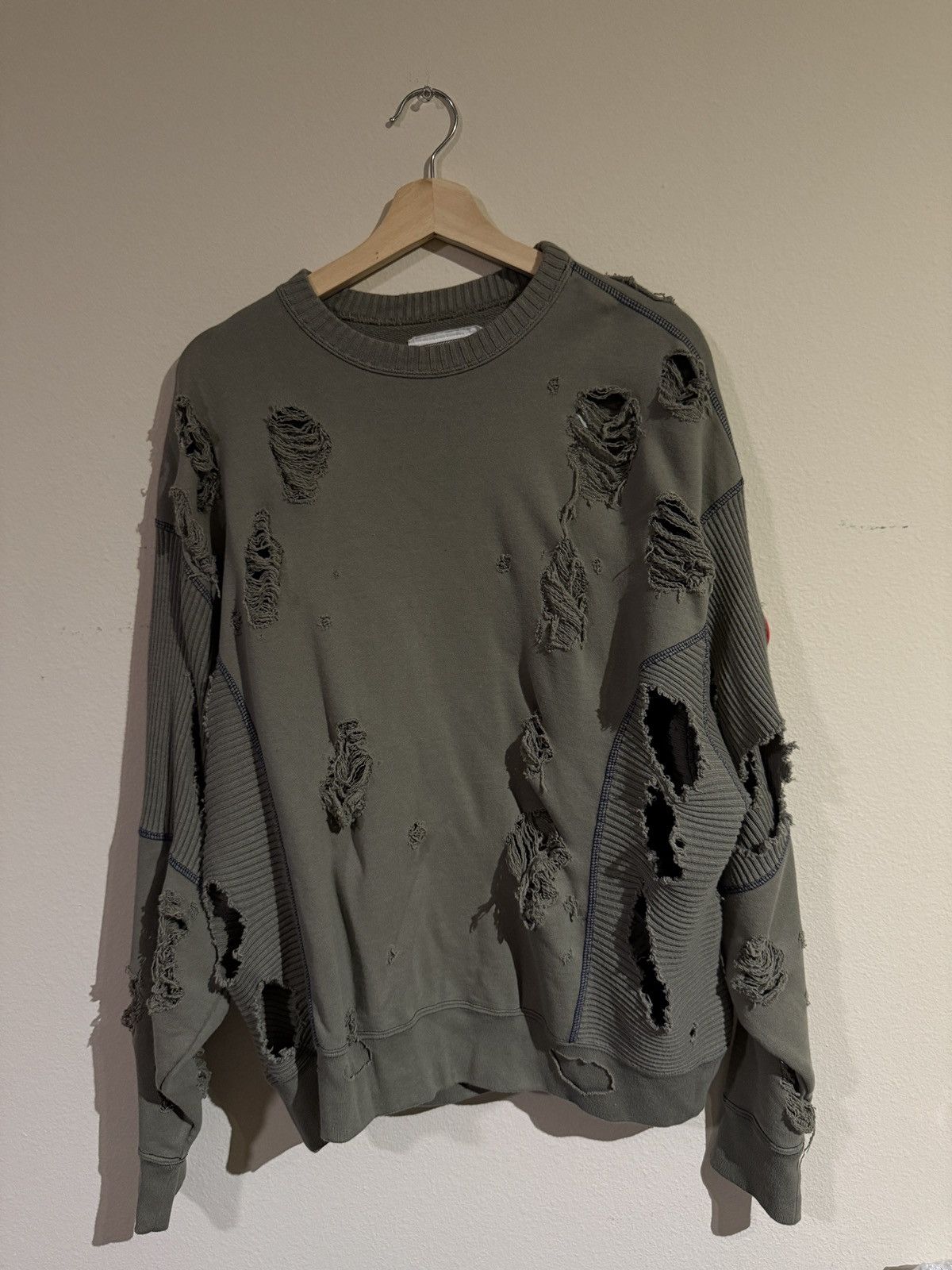 Cav Empt Cav Empt Olive Green Distressed Knit Sweater Size US M / EU 48-50 / 2 - 1 Thumbnail