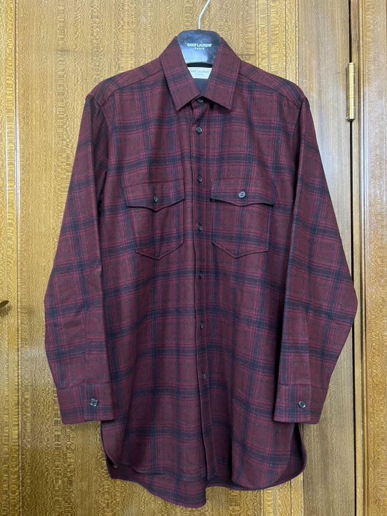 Yves Saint Laurent Saint Laurent size 39 14fw Burgundy Plaid Wool Shirt 2502-N Size US M / EU 48-50 / 2 - 1 Thumbnail