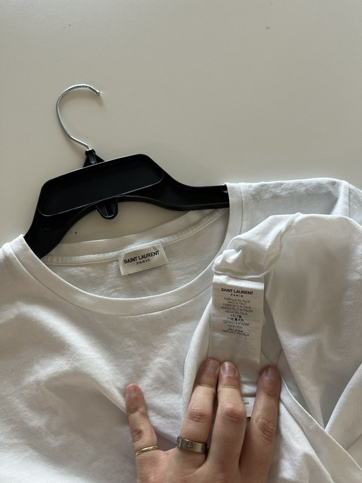 Saint Laurent Paris Saint Laurent Rive Gauche Center Spellout Logo White Tee Size XS / US 0-2 / IT 36-38 - 5 Thumbnail