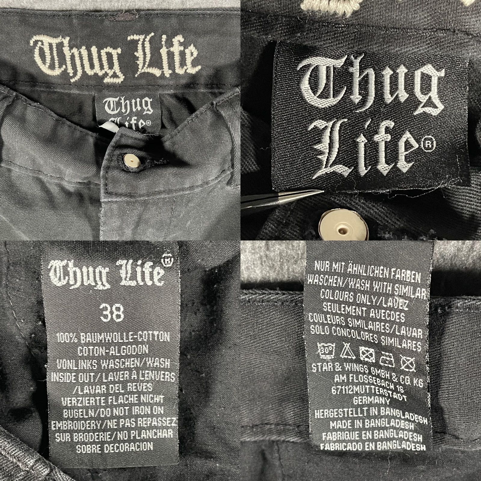 Alife Thug Life Mens Cargo Shorts 38 Black Biker Hip Hop Skull Logo Embroidered Pockets Belted Adjustable Waist Streetwear Y2K Size US 38 / EU 54 - 8 Thumbnail