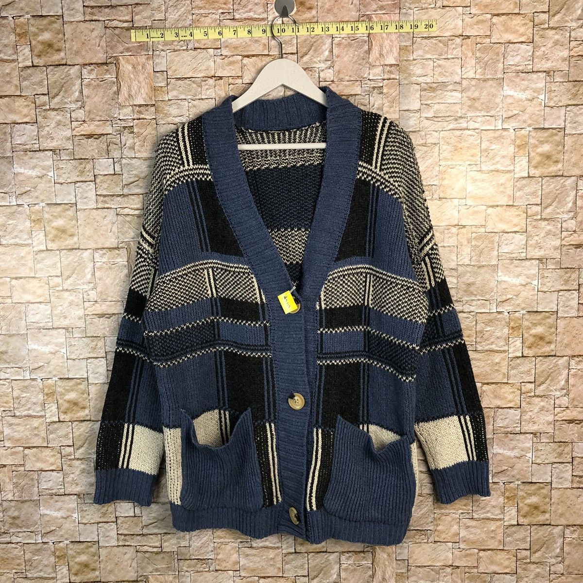Vintage DL Japan vintage art Blue Cardigan pattern Knitwear #A242 Size US L / EU 52-54 / 3 - 1 Thumbnail